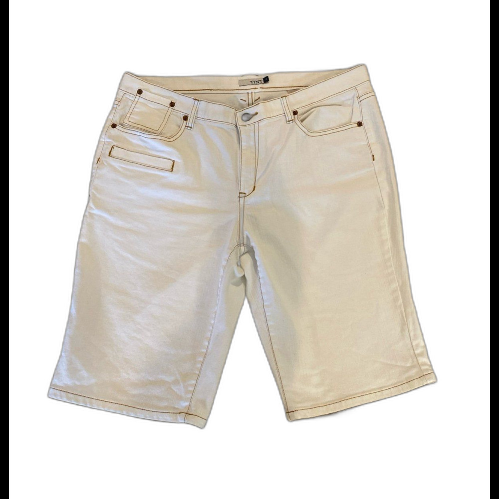 Tint Women’s Jean Shorts Size 14  Ivory Cream Long Modest 98% Cotton‎ 2% Spandex